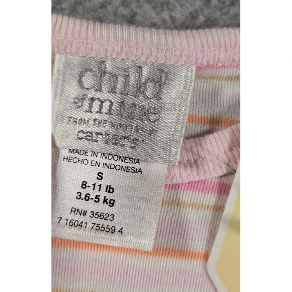 Y2K Carters Bodysuit Baby 0-3m Pink Striped Bunny Floral Long Sleeve NWT